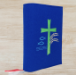 Preview: Gotteslobhülle in royalblau, Kreuz, Weizen, Fische