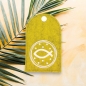 Preview: Rosenkranztasche in senf meliert, Kreis, Fisch