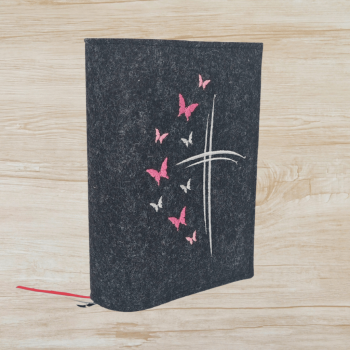 Wosadnikhülle in anthrazit meliert, Kreuze, Schmetterlinge