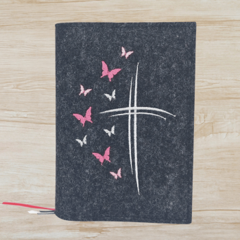 Wosadnikhülle in anthrazit meliert, Kreuze, Schmetterlinge