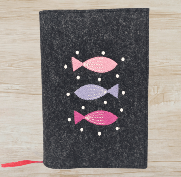 Gotteslobhülle in anthrazit meliert, Fische, Punkte