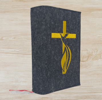 Gotteslobhülle in Anthrazit meliert, Kreuz, Taube