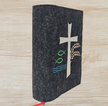 Wosadnikhülle in anthrazit meliert, Kreuz, Fische, Weizen