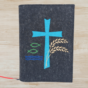 Wosadnikhülle in anthrazit meliert, Kreuz, Weizen, Fisch