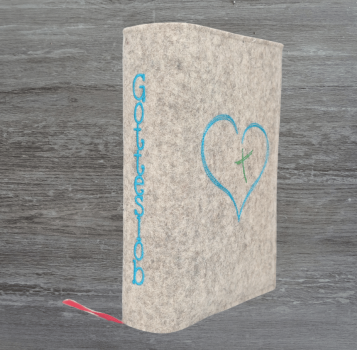 Gotteslobhülle in beige meliert, Herz, Kreuz