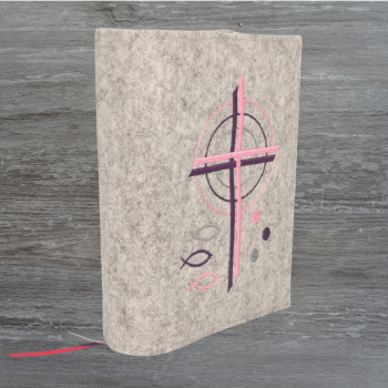 Wosadnikhülle in beige meliert, Kreuze, Kreise, Fische