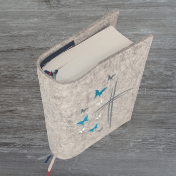 Wosadnikhülle in beige meliert, Kreuze, Schmetterlinge