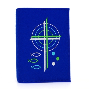 Wosadnikhülle, Gotteslobhülle in Royalblau, Kreuze, Kreise, Fische
