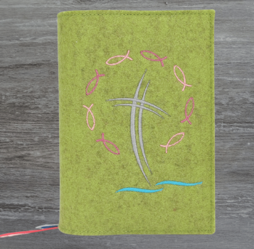 Wosadnikhülle in kiwi meliert, Kreuze, Fische, Wellen