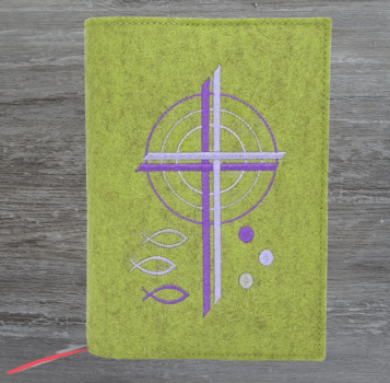 Wosadnikhülle in kiwi meliert, Kreuze, Kreise, Fische, Punkte