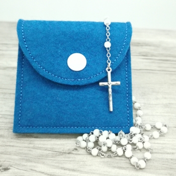Rosenkranztasche Petrol, Kreuz, Kreis, Fische