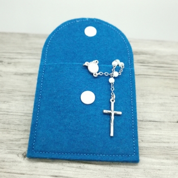 Rosenkranztasche Petrol, Kreuz, Kreis, Fische