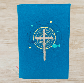 Gotteslobhülle in petrol, Kreuz, Fische