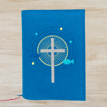 Wosadnikhülle in petrol, Kreuz, Fische