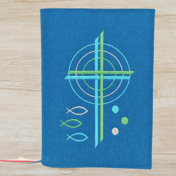 Wosadnikhülle in petrol, Kreuze, Kreise, Fische