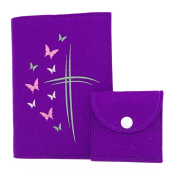 Wosadnikhülle, Gotteslobhülle in Violett, Kreuze, Schmetterlinge