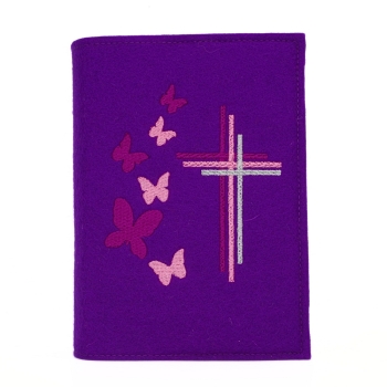 Wosadnikhülle, Gotteslobhülle in Violett, Kreuze, Schmetterlinge