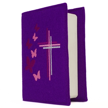 Wosadnikhülle, Gotteslobhülle in Violett, Kreuze, Schmetterlinge