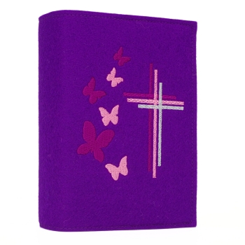 Wosadnikhülle, Gotteslobhülle in Violett, Kreuze, Schmetterlinge