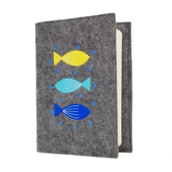 Wosadnikhülle, Gotteslobhülle in Dunkelgrau meliert, Fische, Punkte