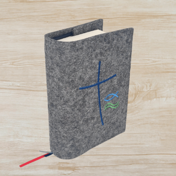 Wosadnikhülle in dunkelgrau meliert, Kreuz, Fisch, Wellen