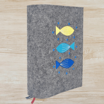 Wosadnikhülle in dunkelgrau meliert, Fische, Punkte