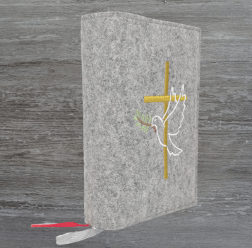 Gotteslobhülle in hellgrau meliert, Kreuz, Taube