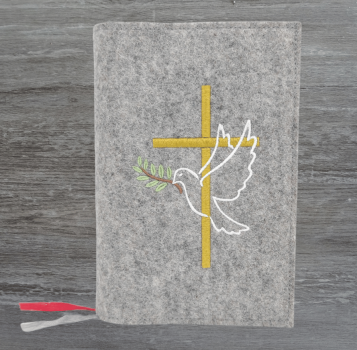 Gotteslobhülle in hellgrau meliert, Kreuz, Taube