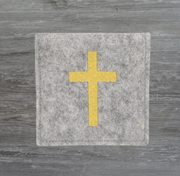 Rosenkranztasche in hellgrau meliert, Kreuz