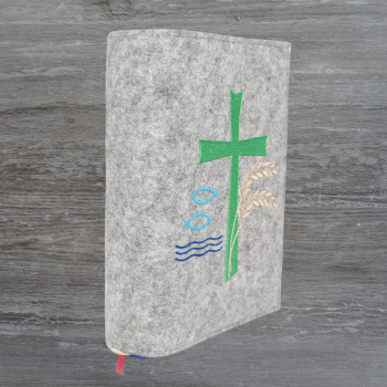 Wosadnikhülle in hellgrau meliert, Kreuz, Fische, Weizen