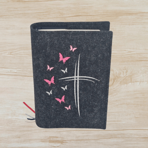 Wosadnikhülle in anthrazit meliert, Kreuze, Schmetterlinge