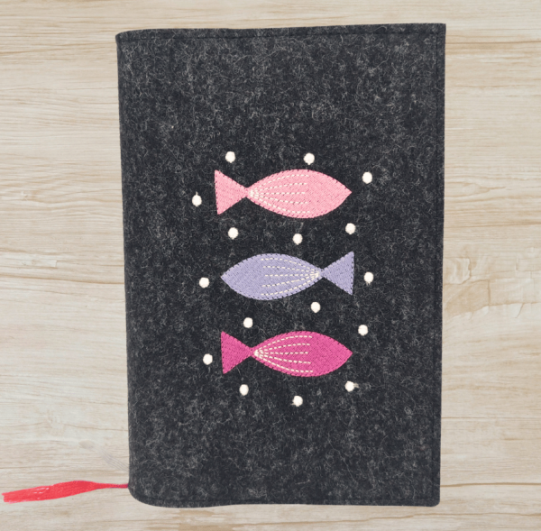 Gotteslobhülle in anthrazit meliert, Fische, Punkte