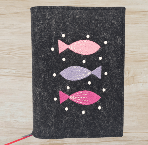 Wosadnikhülle in anthrazit meliert, Fische, Punkte