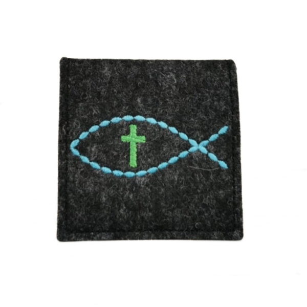 Rosenkranztasche Anthrazit meliert, Fisch, Kreuz