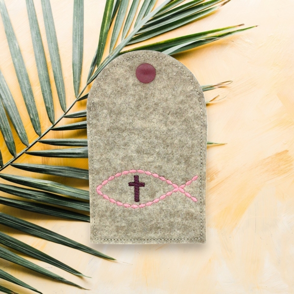 Rosenkranztasche in beige meliert