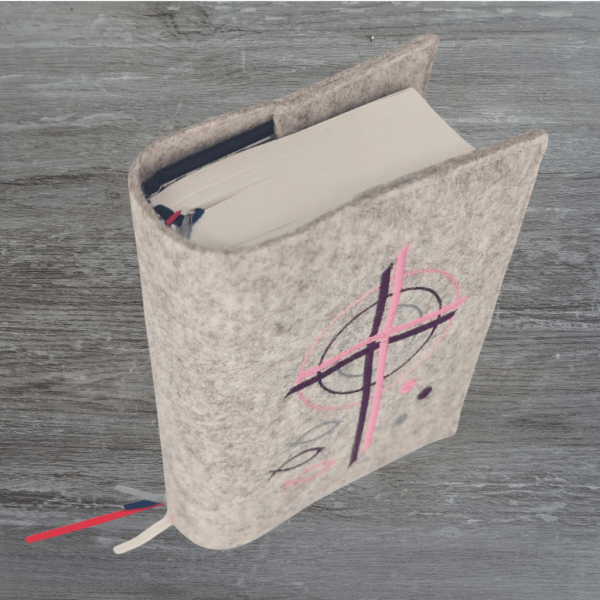 Wosadnikhülle in beige meliert, Kreuze, Kreise, Fische