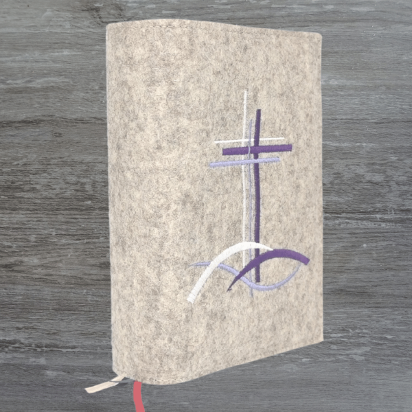 Wosadnikhülle in beige meliert, Kreuze, Wellen