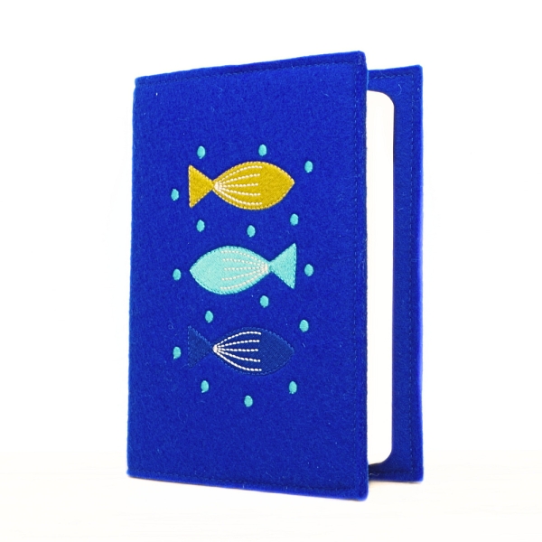 Wosadnikhülle, Gotteslobhülle in Royalblau, Fische, Punkte