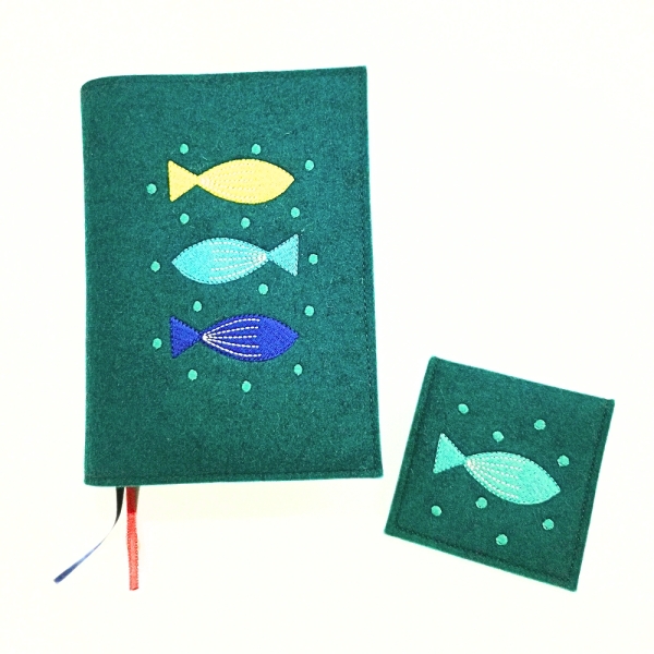 Wosadnikhülle, Gotteslobhülle in Cadet meliert, Fische, Punkte