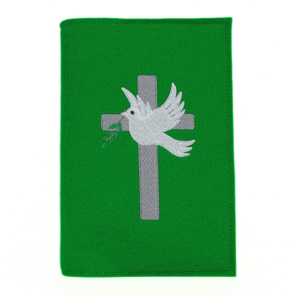 Wosadnikhülle, Gotteslobhülle in Grün, Kreuz, Taube