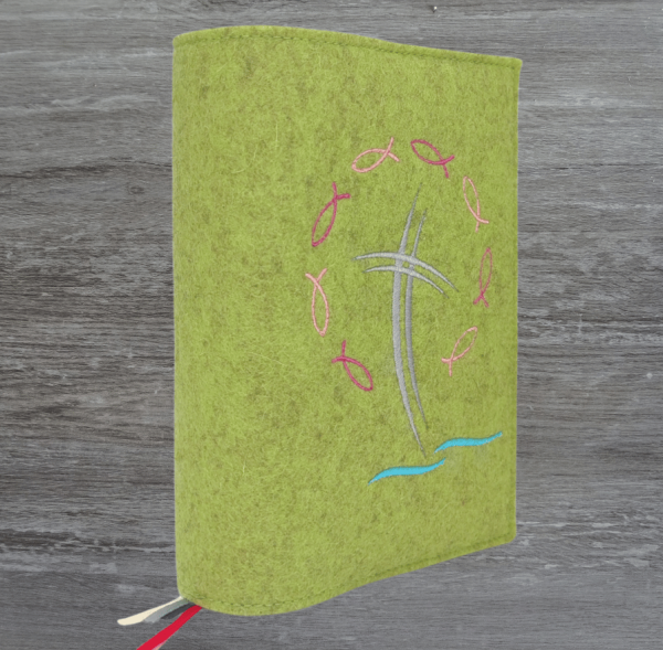 Wosadnikhülle in kiwi meliert, Kreuze, Fische, Wellen