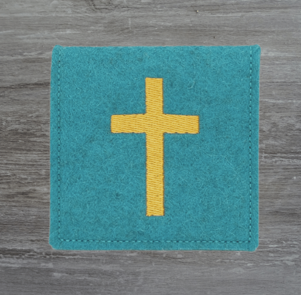 Rosenkranztasche in lagune meliert, Kreuz