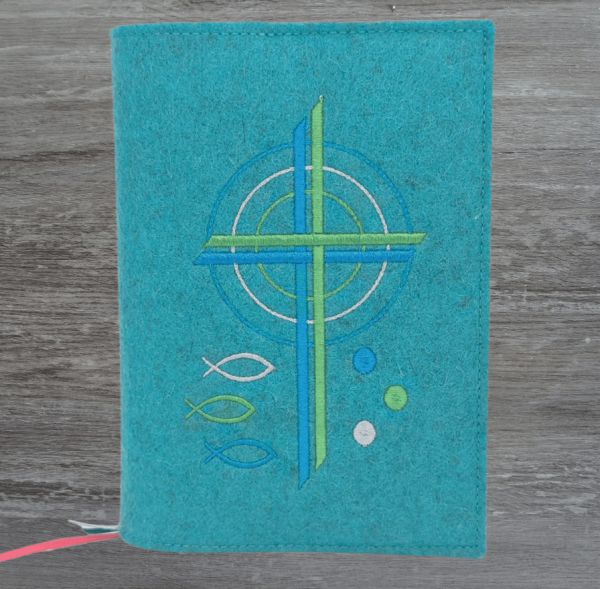 Wosadnikhülle in lagune meliert, Kreuze, Kreise, Fische, Punkte