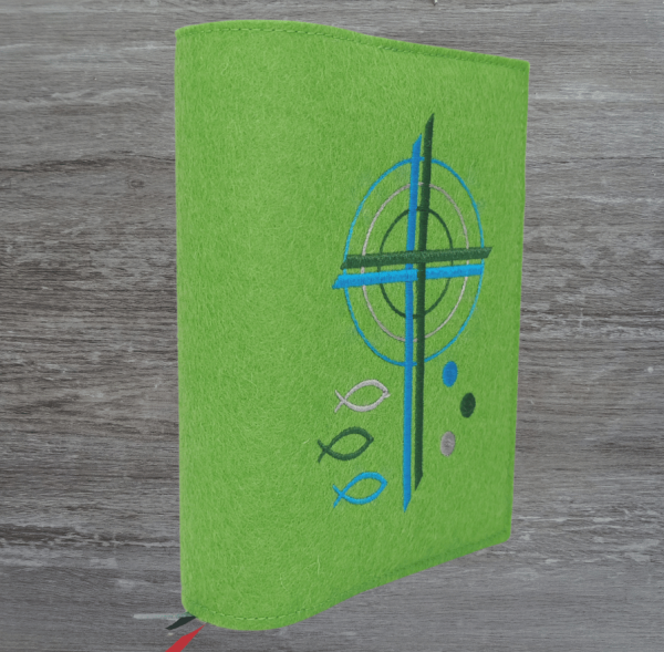 Wosadnikhülle in maigrün, Kreuze, Kreise, Fische