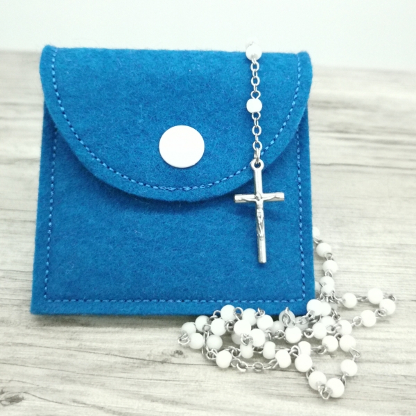 Rosenkranztasche Petrol, Kreuz, Kreis, Fische