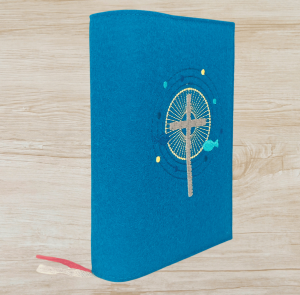 Gotteslobhülle in petrol, Kreuz, Fische