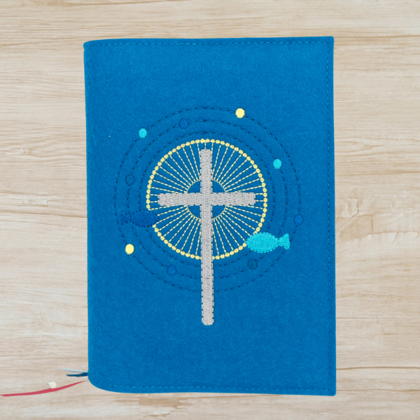 Wosadnikhülle in petrol, Kreuz, Fische