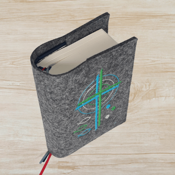 Wosadnikhülle in dunkelgrau meliert, Kreuze, Kreise, Fische