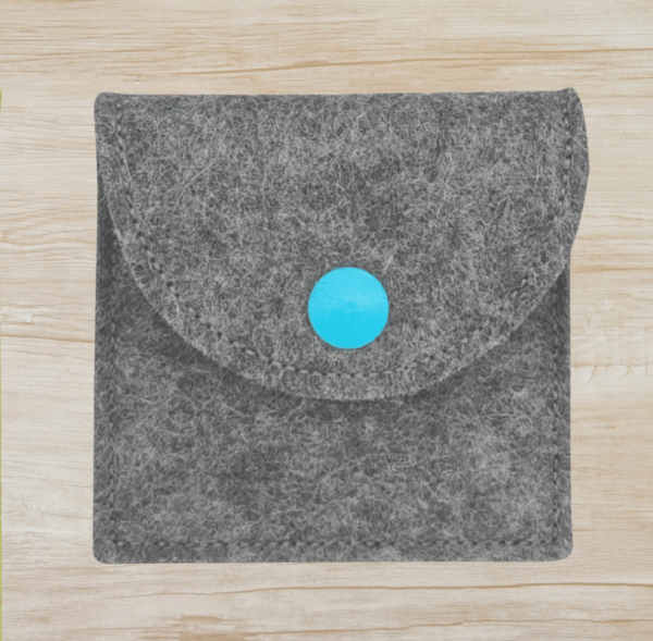 Rosenkranztasche in Dunkelgrau meliert, Fisch, Kreuz