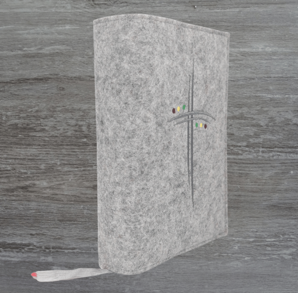 Gotteslobhülle in hellgrau meliert, Kreuze, Kreise, Punkte